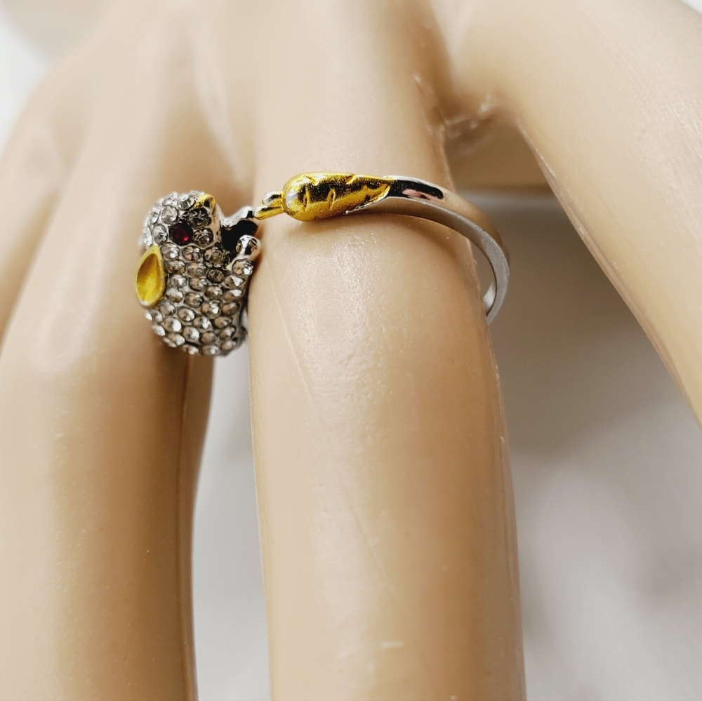 Rabbit bunny crystal ring adjustable sz 7 8 9 new Easter spring carrot 925 - Picture 8 of 12